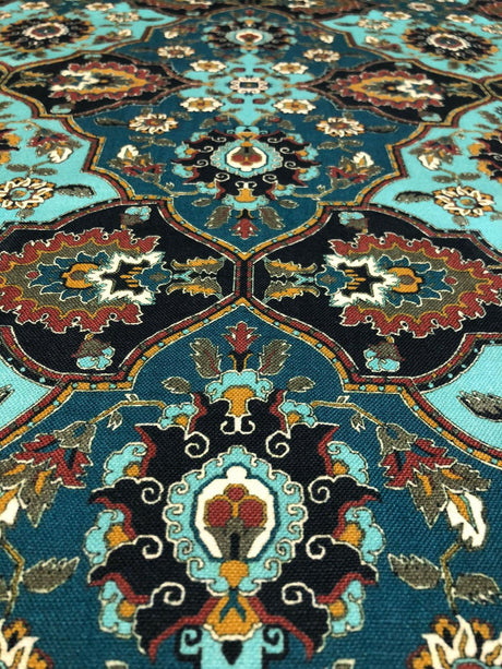 Magnolia Quatrefoil Cotton Fabric - Aqua Quatrefoil Pattern, 57" Width (1 Yard)