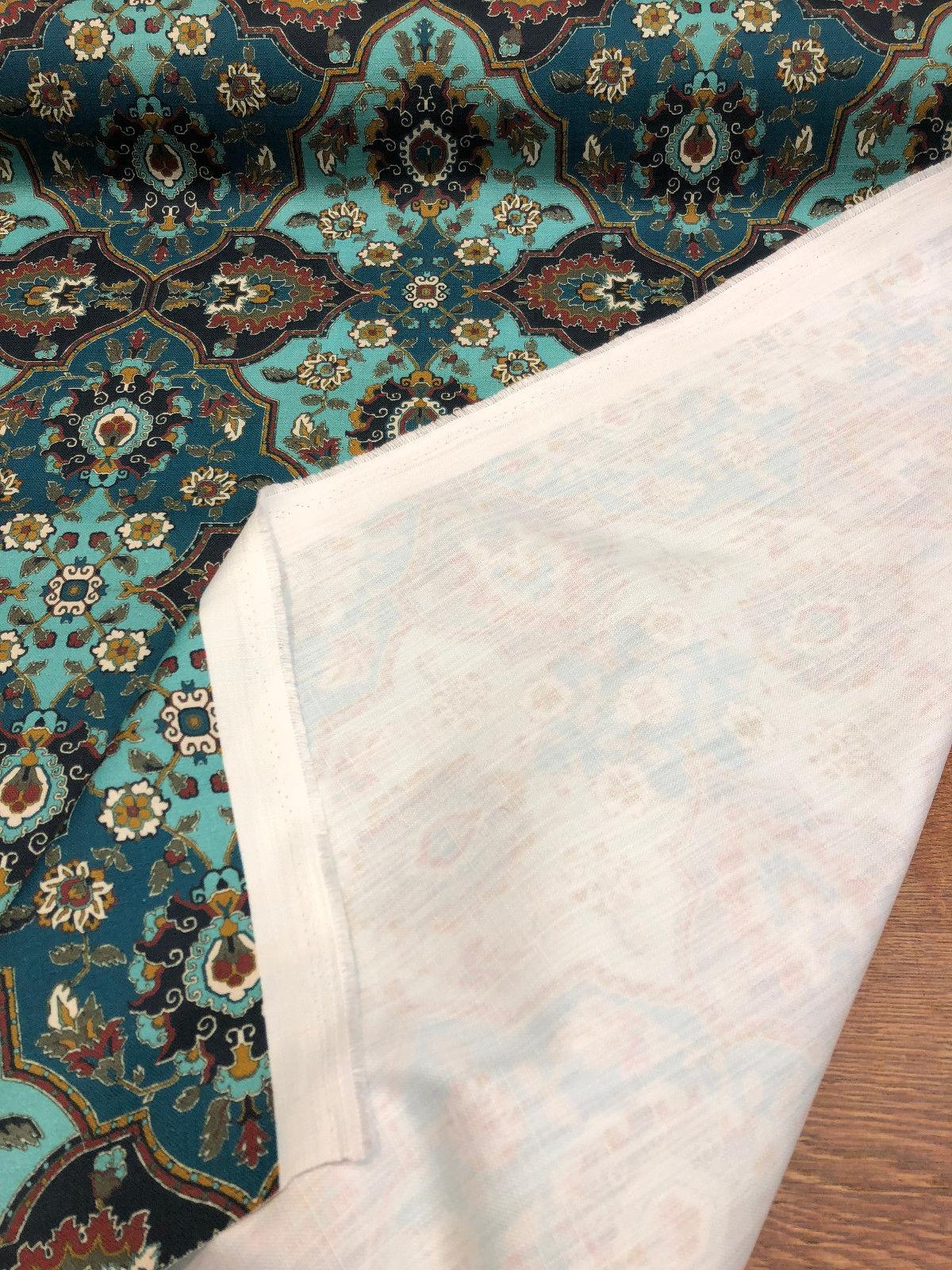 Magnolia Quatrefoil Cotton Fabric - Aqua Quatrefoil Pattern, 57" Width (1 Yard)