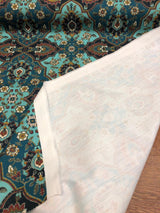 Magnolia Quatrefoil Cotton Fabric - Aqua Quatrefoil Pattern, 57" Width (1 Yard)