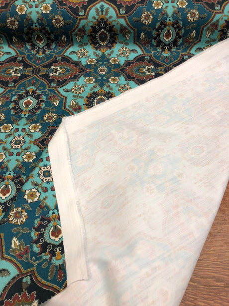 Magnolia Quatrefoil Cotton Fabric - Aqua Quatrefoil Pattern, 57" Width (1 Yard)