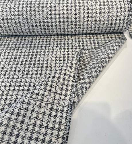 Houndstooth Coco Chenille Upholstery Fabric - Black Ivory Houndstooth, 54" Width (By The Yard)