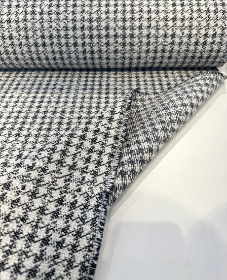 Houndstooth Coco Chenille Upholstery Fabric - Black Ivory Houndstooth, 54" Width (By The Yard)