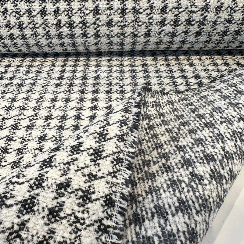 Houndstooth Coco Chenille Upholstery Fabric - Black Ivory Houndstooth, 54" Width (By The Yard)
