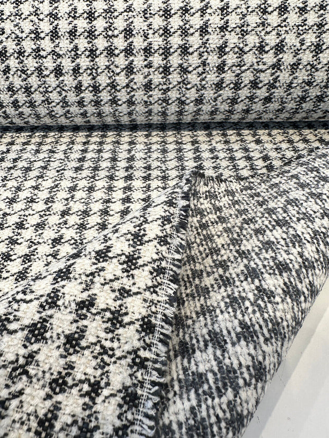 Houndstooth Coco Chenille Upholstery Fabric - Black Ivory Houndstooth, 54" Width (By The Yard)
