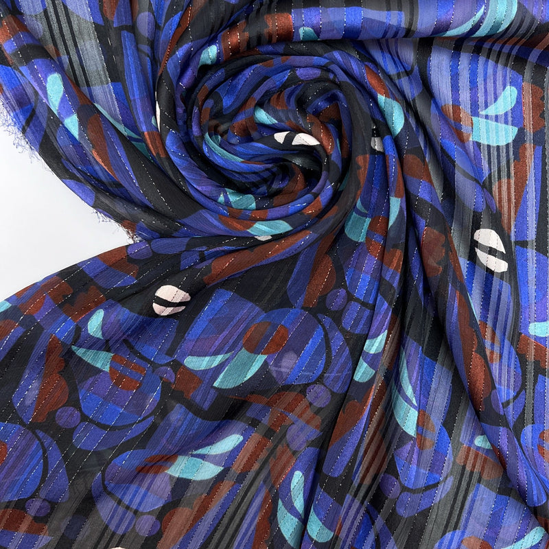 Polyester Lurex Chiffon Printed Multicolour Stripes