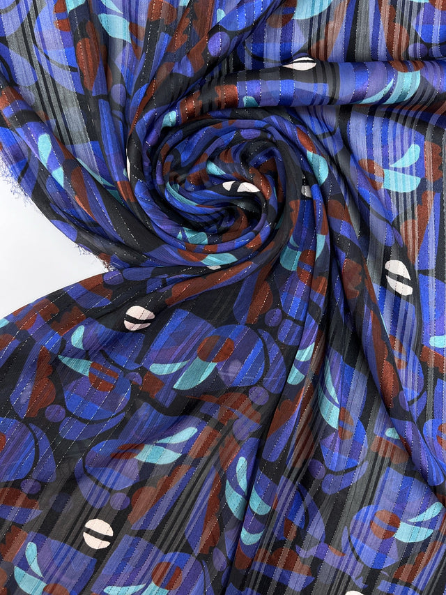 Polyester Lurex Chiffon Printed Multicolour Stripes