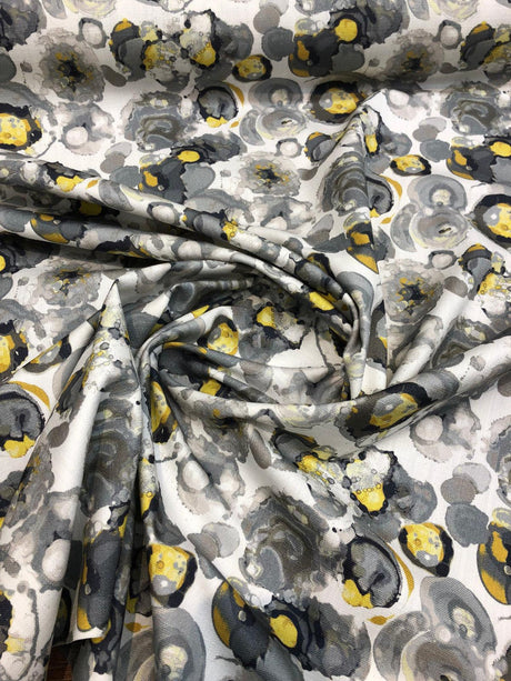 Bartson Cotton Fabric - Splatter Yellow Charcoal Artist Print, 57" Width (1 Yard)