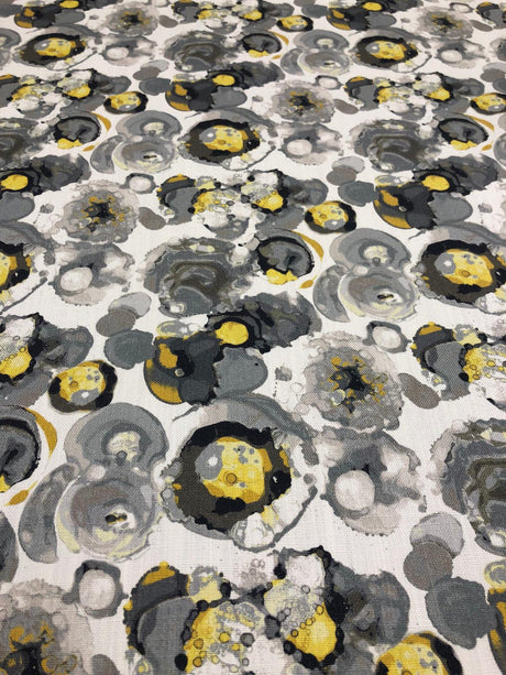 Bartson Cotton Fabric - Splatter Yellow Charcoal Artist Print, 57" Width (1 Yard)
