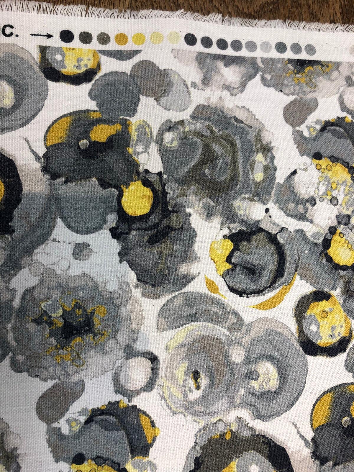 Bartson Cotton Fabric - Splatter Yellow Charcoal Artist Print, 57" Width (1 Yard)