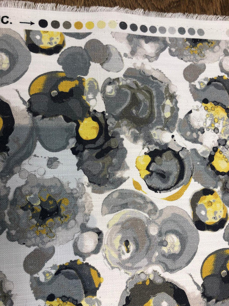 Bartson Cotton Fabric - Splatter Yellow Charcoal Artist Print, 57" Width (1 Yard)