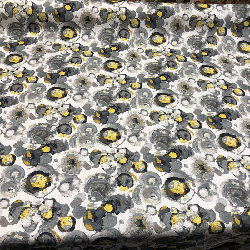 Bartson Cotton Fabric - Splatter Yellow Charcoal Artist Print, 57" Width (1 Yard)