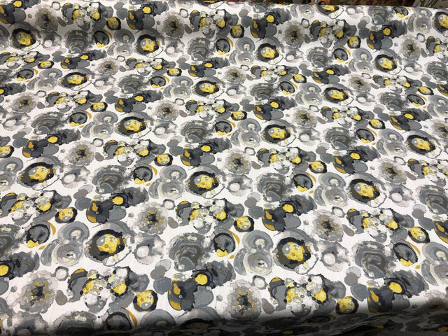 Bartson Cotton Fabric - Splatter Yellow Charcoal Artist Print, 57" Width (1 Yard)