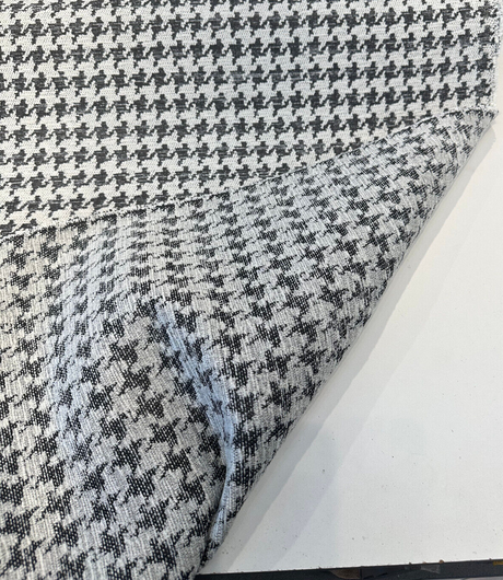 Quinn Houndstooth Chenille Upholstery Fabric - Black White Houndstooth, 54" Width (1 Yard)