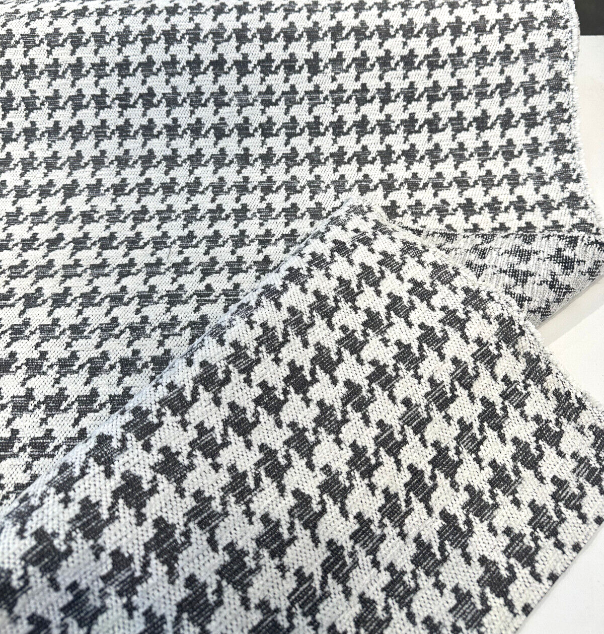 Quinn Houndstooth Chenille Upholstery Fabric - Black White Houndstooth, 54" Width (1 Yard)