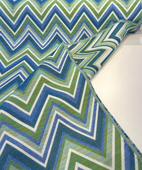 Fischer Chevron Sunbrella Solution Dyed Acrylic Fabric - Blue Green Chevron, 54" Width (1 Yard)