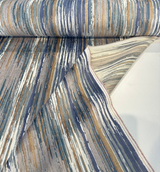 S2090 Alignment Aegean Velvet Fabric - Marseille Blue Multi-Tonal Stripes, 55" Width (By The Yard)