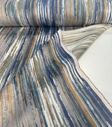 S2090 Alignment Aegean Velvet Fabric - Marseille Blue Multi-Tonal Stripes, 55" Width (By The Yard)