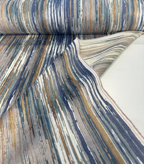 S2090 Alignment Aegean Velvet Fabric - Marseille Blue Multi-Tonal Stripes, 55" Width (By The Yard)