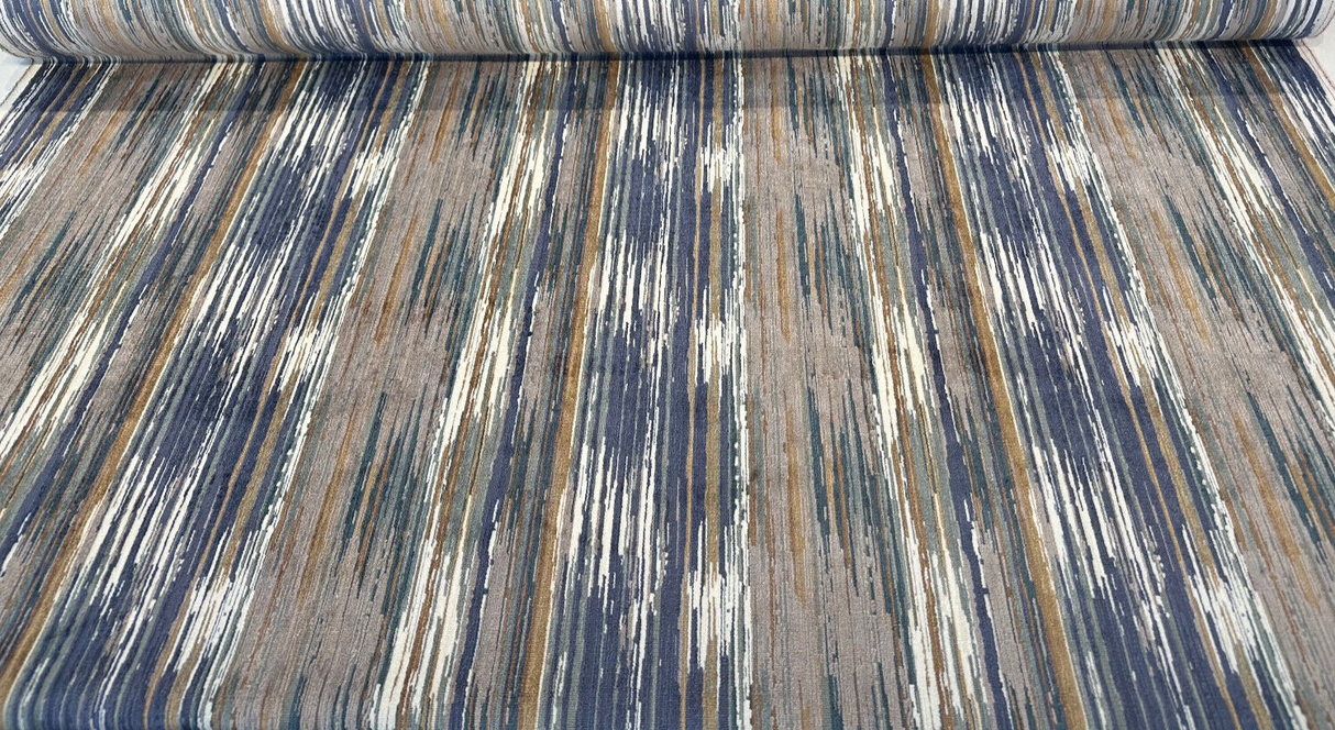 S2090 Alignment Aegean Velvet Fabric - Marseille Blue Multi-Tonal Stripes, 55" Width (By The Yard)