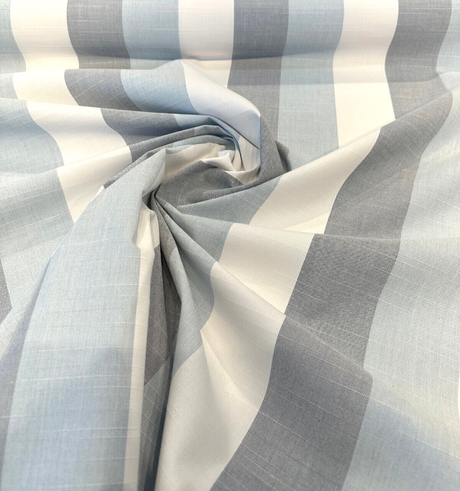 Direction Dew Stripe Acrylic Fabric - White, Grey, Blue Chambray Stripe, 54" Width (1 Yard)