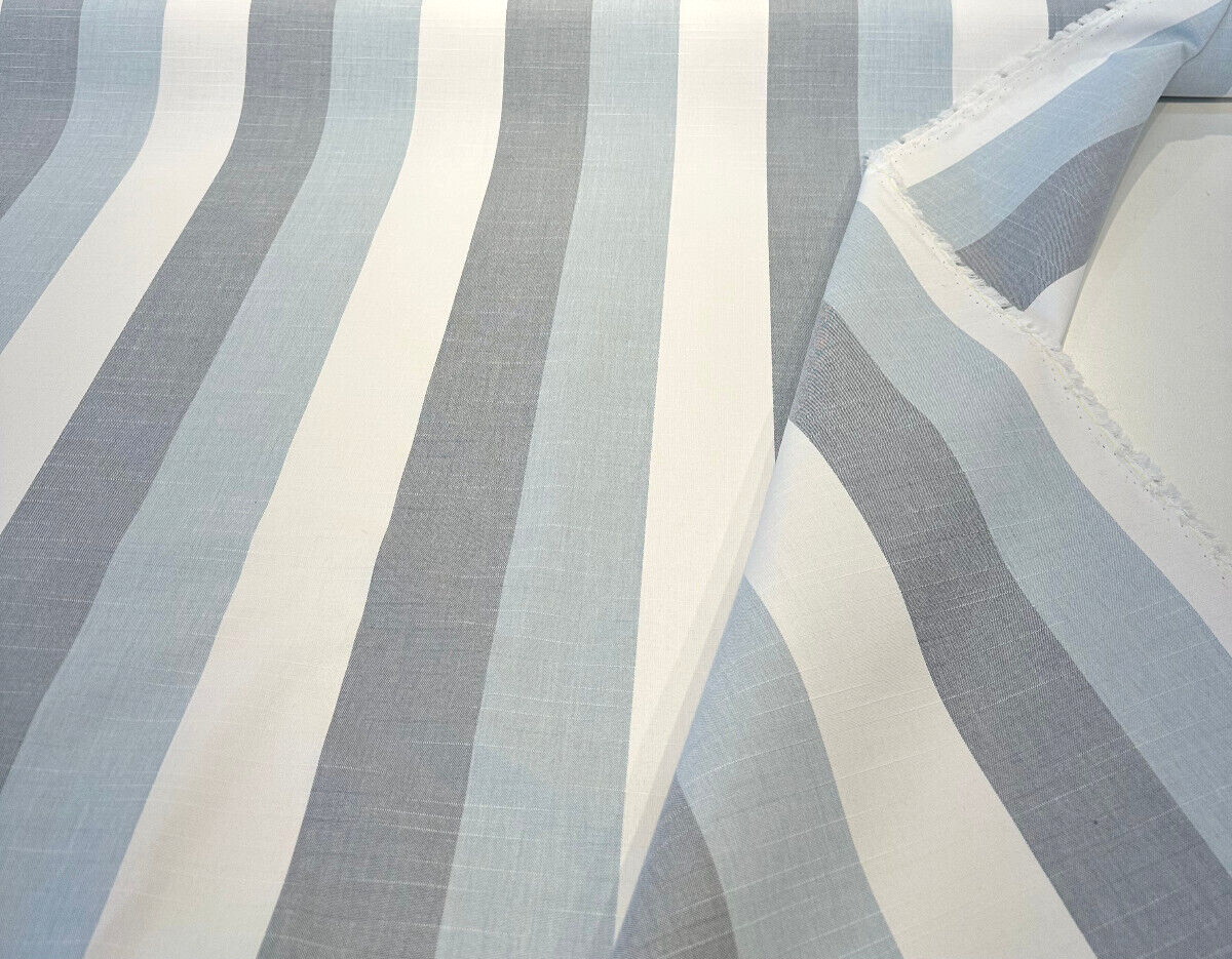 Direction Dew Stripe Acrylic Fabric - White, Grey, Blue Chambray Stripe, 54" Width (1 Yard)