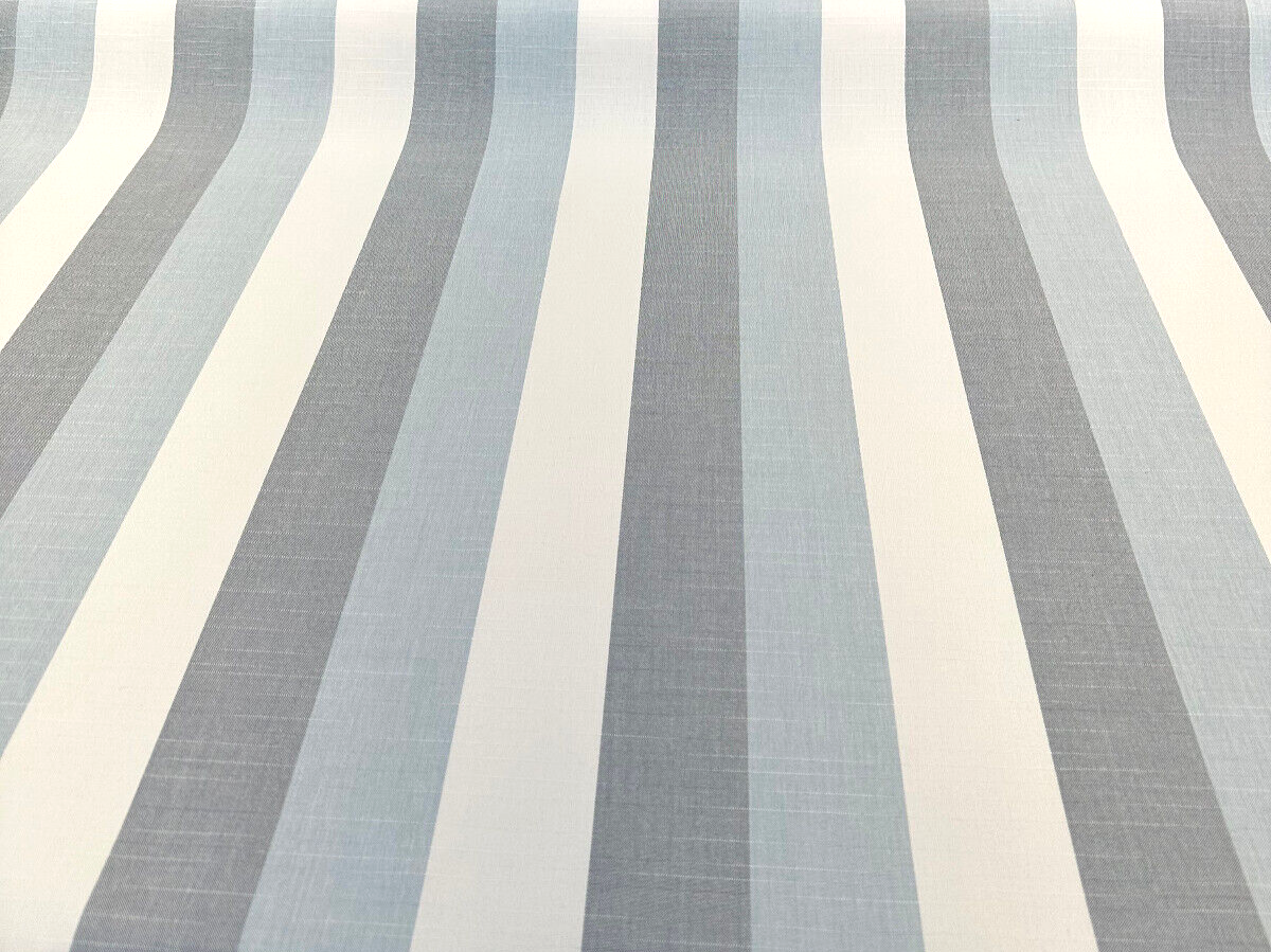 Direction Dew Stripe Acrylic Fabric - White, Grey, Blue Chambray Stripe, 54" Width (1 Yard)