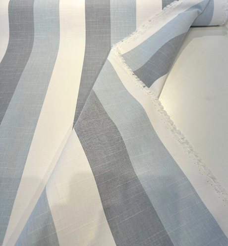 Direction Dew Stripe Acrylic Fabric - White, Grey, Blue Chambray Stripe, 54" Width (1 Yard)