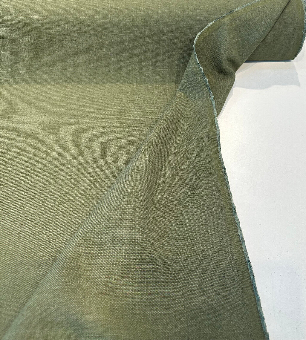 Siena Army Green Linen Fabric - Army Green, Drapery Upholstery, 58" Width (1 Yard)