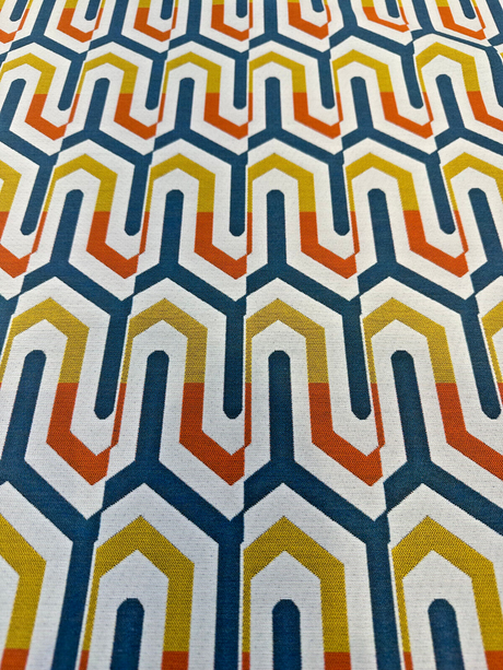 Sunbrella Retro Chevron Tropic Sunbrella Acrylic Fabric - Blue, Orange, Yellow, White Chevron Pattern, 54" Width (1 Yard)