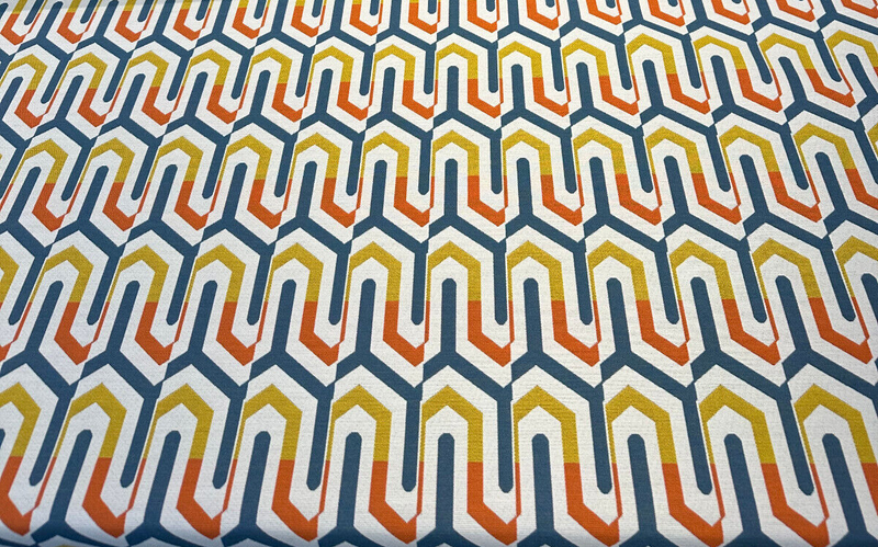 Sunbrella Retro Chevron Tropic Sunbrella Acrylic Fabric - Blue, Orange, Yellow, White Chevron Pattern, 54" Width (1 Yard)