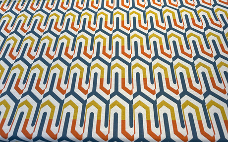 Sunbrella Retro Chevron Tropic Sunbrella Acrylic Fabric - Blue, Orange, Yellow, White Chevron Pattern, 54" Width (1 Yard)