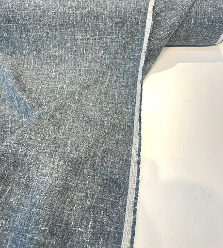 Libeco Belgian Linen Melange Teal Linen Fabric - Teal, Drapery Upholstery, 54" Width (1 Yard)