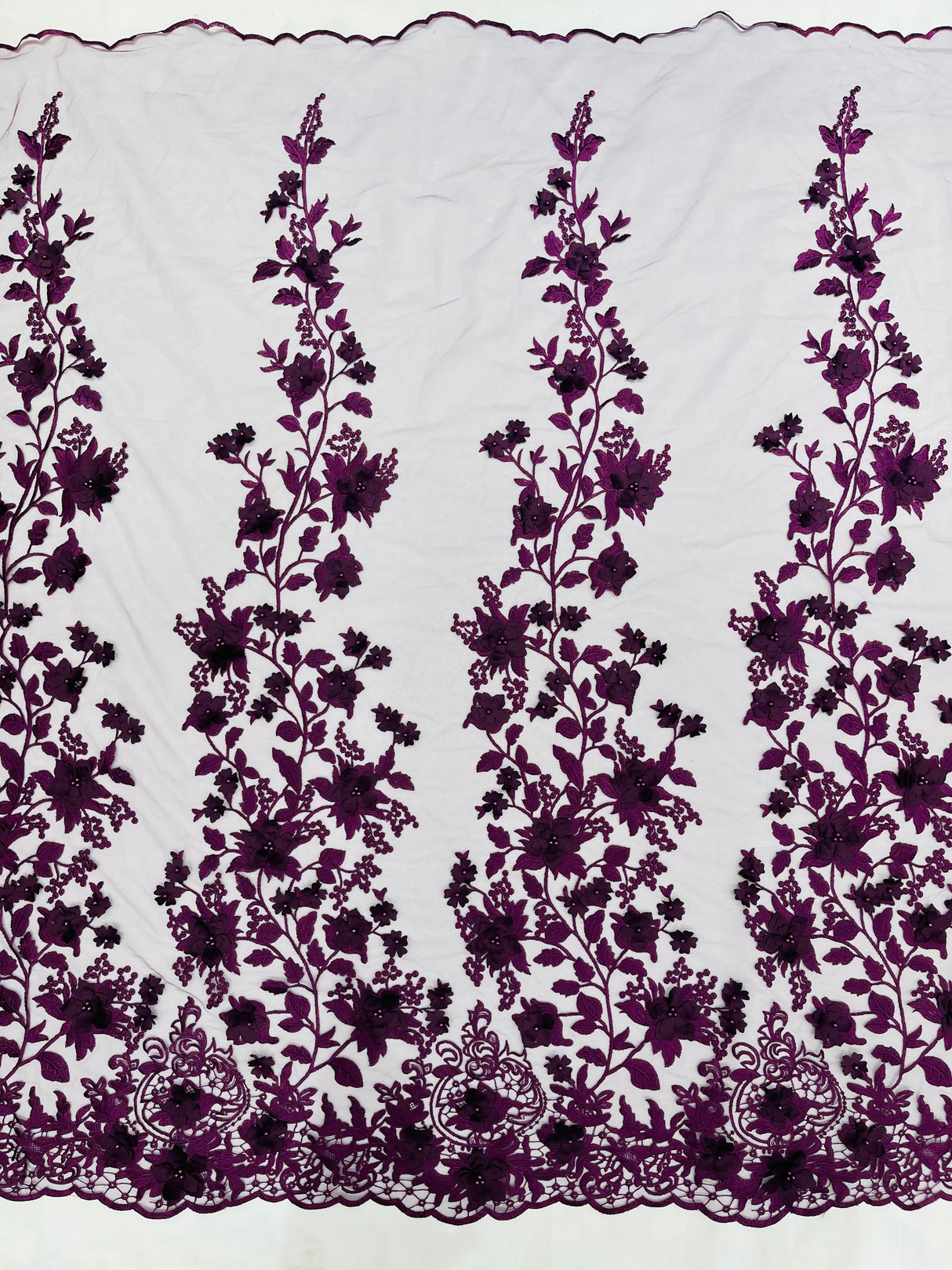 Princess 3D Floral Lace Polyester Fabric - Beaded Mesh Lace, 50" Width (1 Yard)