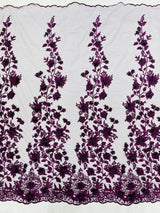 Princess 3D Floral Lace Polyester Fabric - Beaded Mesh Lace, 50" Width (1 Yard)