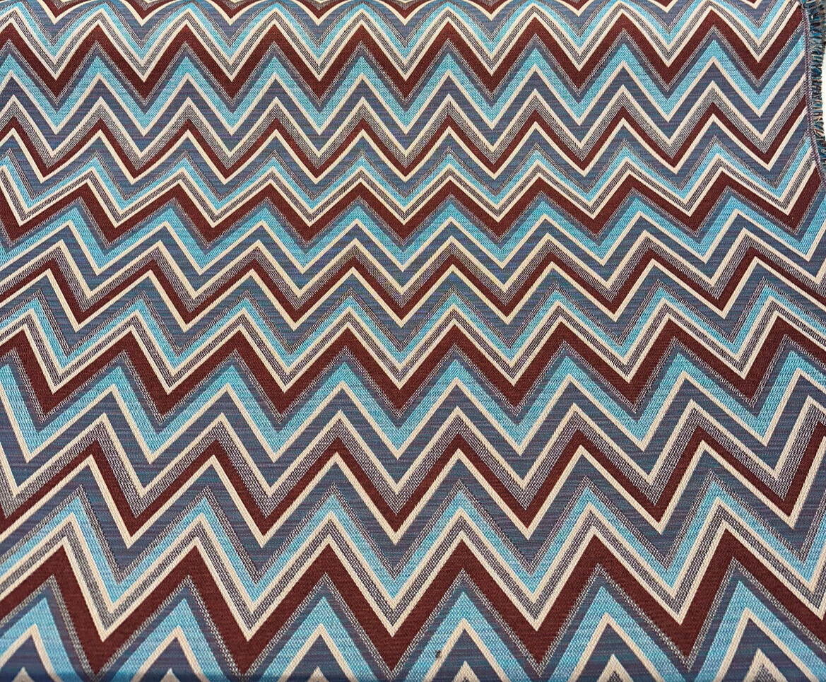 Fischer Sunbrella Jewel Chevron Solution Dyed Acrylic Fabric - Deep Maroon, Sky Blue, Teal, Ivory/Beige, Brown Chevron, 54" Width (1 Yard)