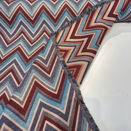 Fischer Sunbrella Jewel Chevron Solution Dyed Acrylic Fabric - Deep Maroon, Sky Blue, Teal, Ivory/Beige, Brown Chevron, 54" Width (1 Yard)