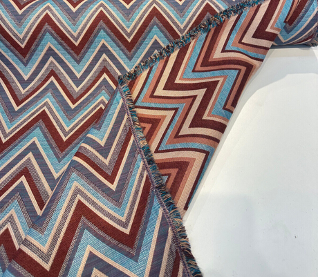 Fischer Sunbrella Jewel Chevron Solution Dyed Acrylic Fabric - Deep Maroon, Sky Blue, Teal, Ivory/Beige, Brown Chevron, 54" Width (1 Yard)