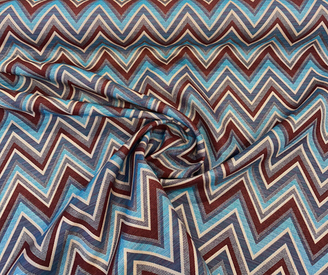 Fischer Sunbrella Jewel Chevron Solution Dyed Acrylic Fabric - Deep Maroon, Sky Blue, Teal, Ivory/Beige, Brown Chevron, 54" Width (1 Yard)