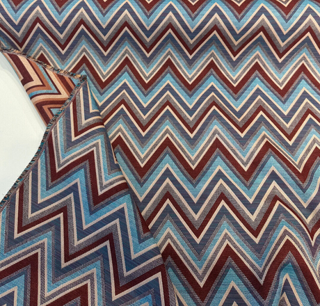 Fischer Sunbrella Jewel Chevron Solution Dyed Acrylic Fabric - Deep Maroon, Sky Blue, Teal, Ivory/Beige, Brown Chevron, 54" Width (1 Yard)