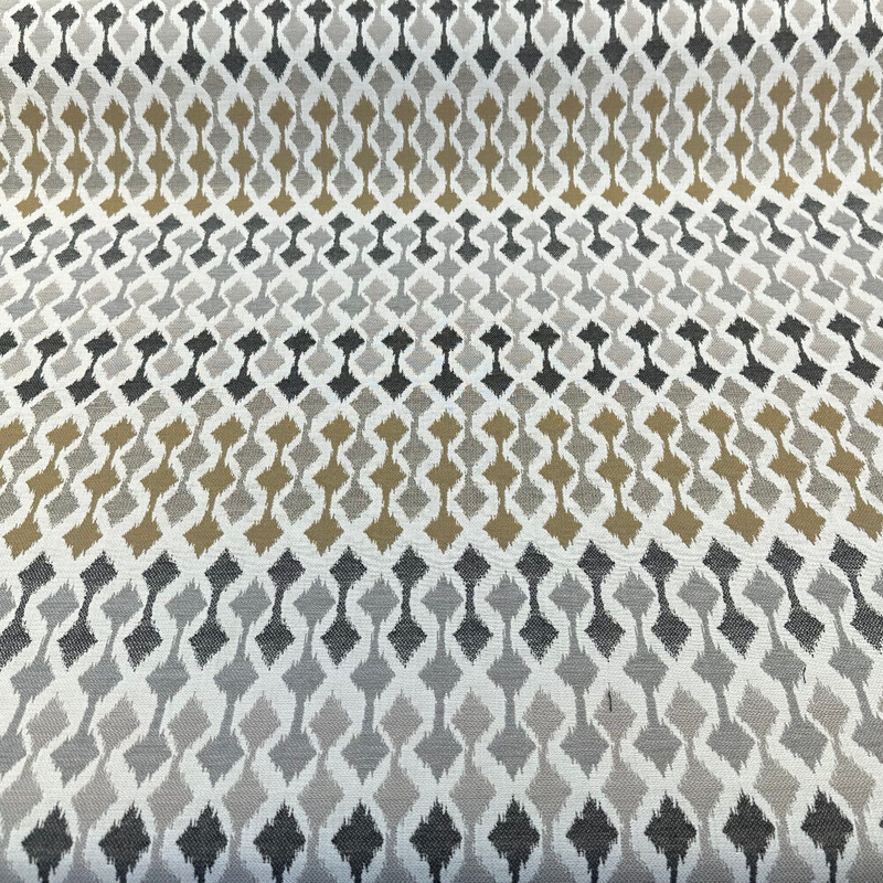 Divide Mocha Acrylic Fabric - Ivory, Gray Charcoal, Toast Brown Small-Scale Ikat, 54" Width (1 Yard)
