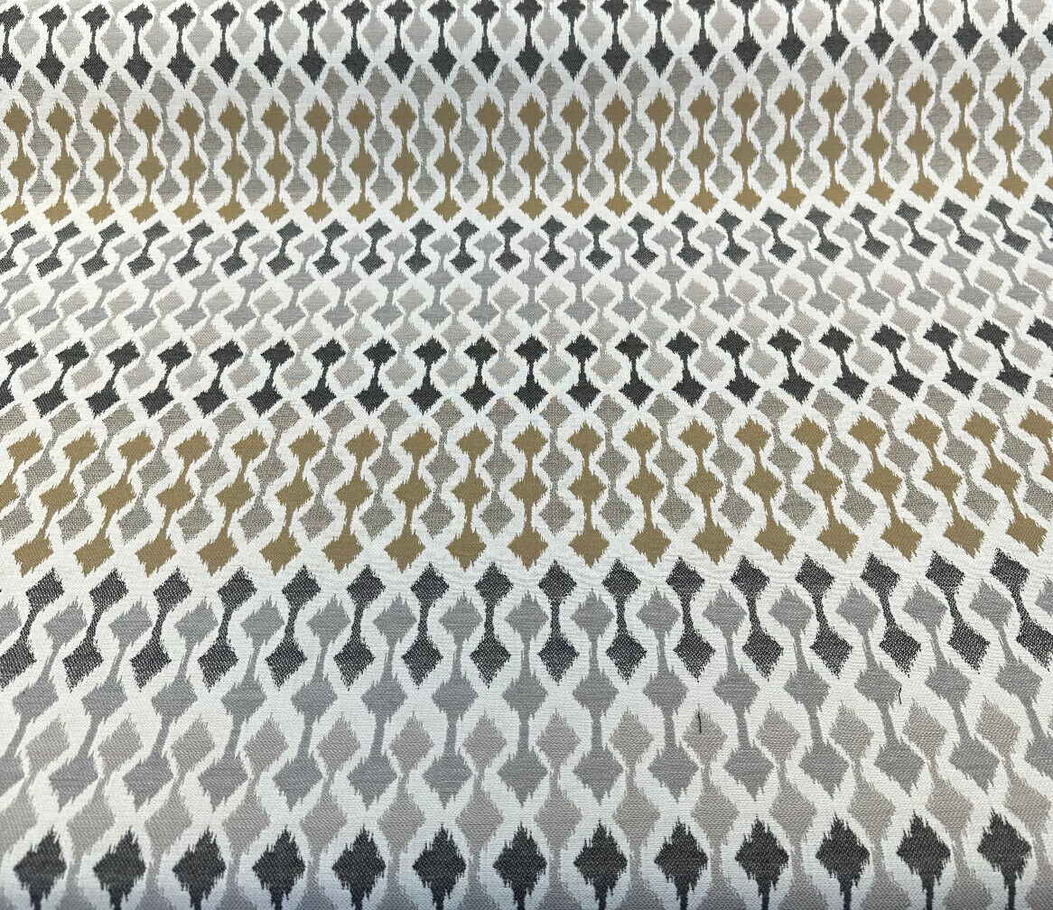 Divide Mocha Acrylic Fabric - Ivory, Gray Charcoal, Toast Brown Small-Scale Ikat, 54" Width (1 Yard)