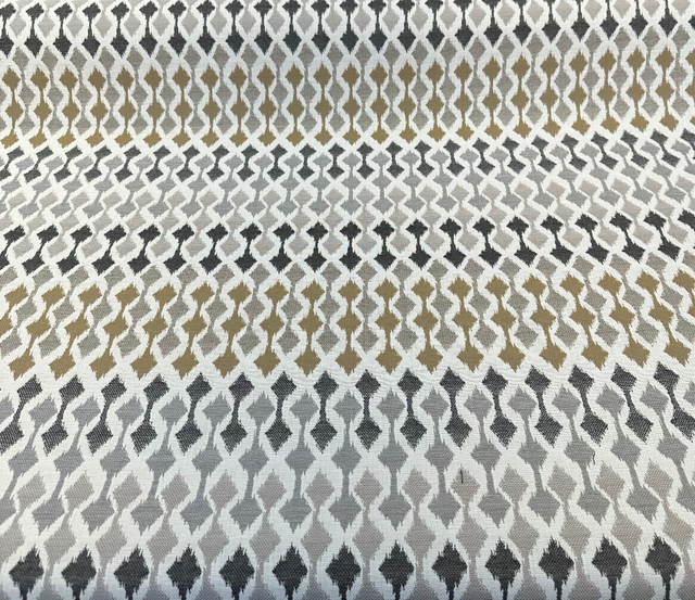 Divide Mocha Acrylic Fabric - Ivory, Gray Charcoal, Toast Brown Small-Scale Ikat, 54" Width (1 Yard)