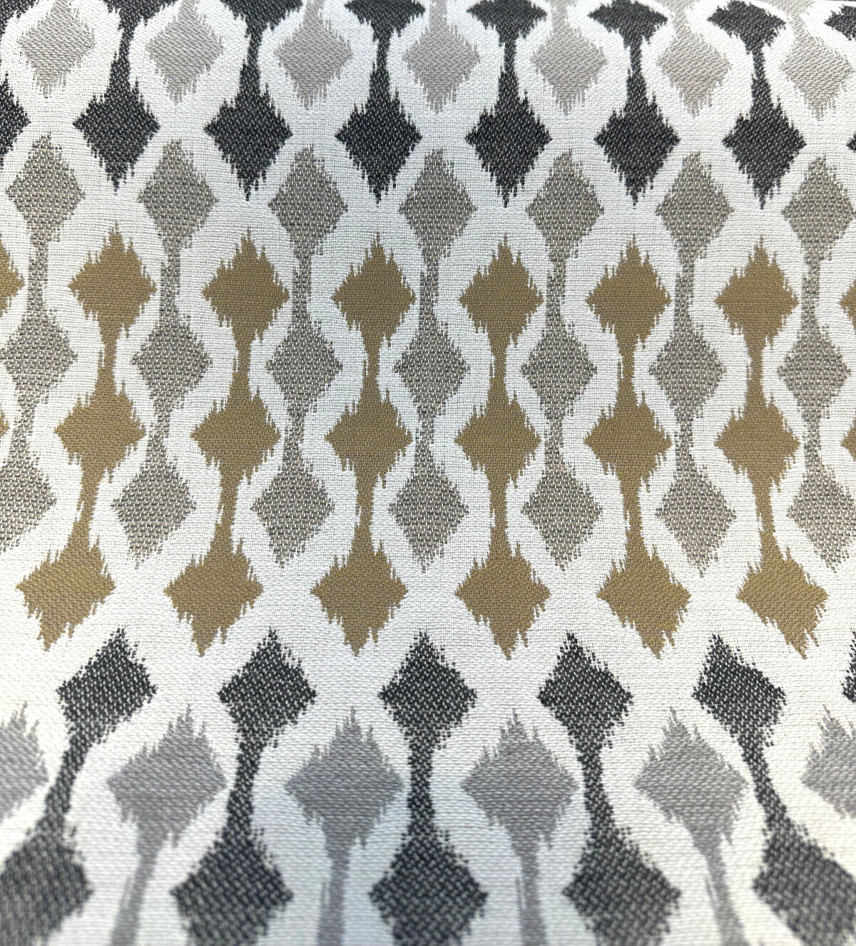 Divide Mocha Acrylic Fabric - Ivory, Gray Charcoal, Toast Brown Small-Scale Ikat, 54" Width (1 Yard)