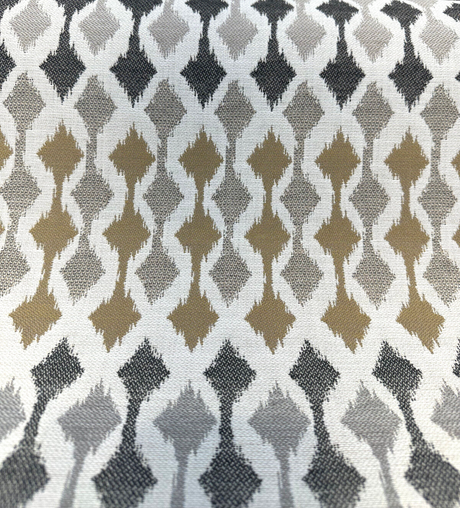 Divide Mocha Acrylic Fabric - Ivory, Gray Charcoal, Toast Brown Small-Scale Ikat, 54" Width (1 Yard)