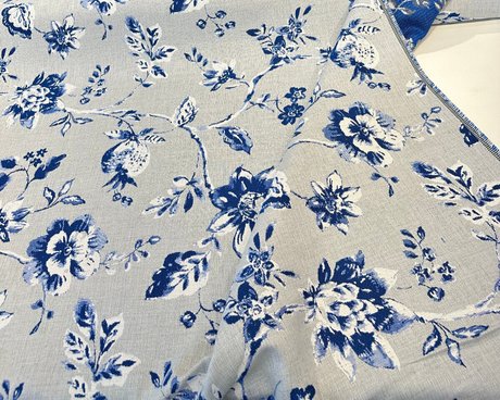 Sunbrella Ariana Floral Sunbrella Acrylic Fabric - Delft Blue Floral, 54" Width (1 Yard)