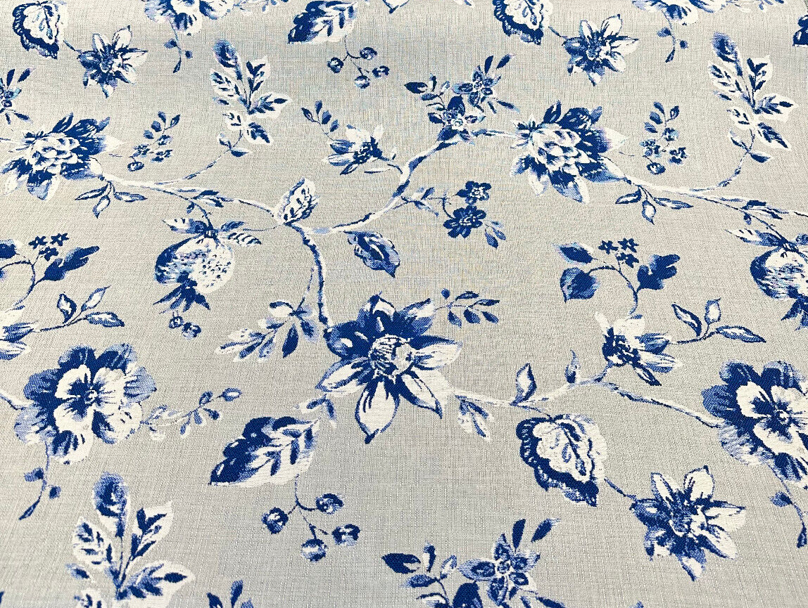 Sunbrella Ariana Floral Sunbrella Acrylic Fabric - Delft Blue Floral, 54" Width (1 Yard)