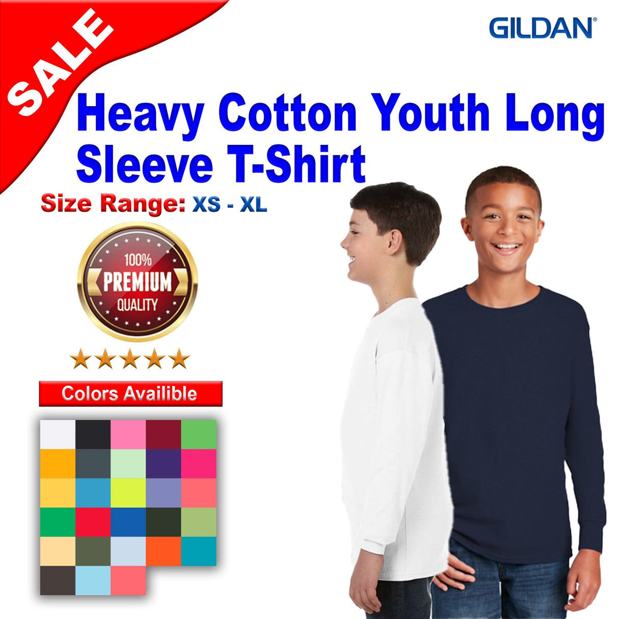GILDAN® Heavy Cotton Youth Crewneck Long Sleeve T-Shirt
