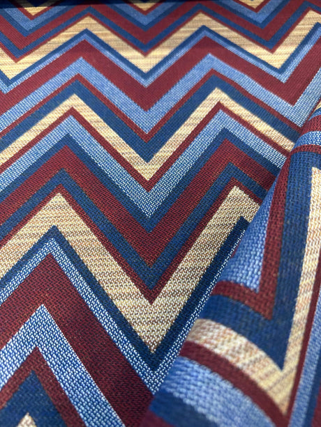 Fischer Sunbrella Redwood Solution Dyed Acrylic Fabric - Chevron, Burgundy/Deep Red, Gold/Tan, Navy Blue, Light Blue, 54" Width (1 Yard)