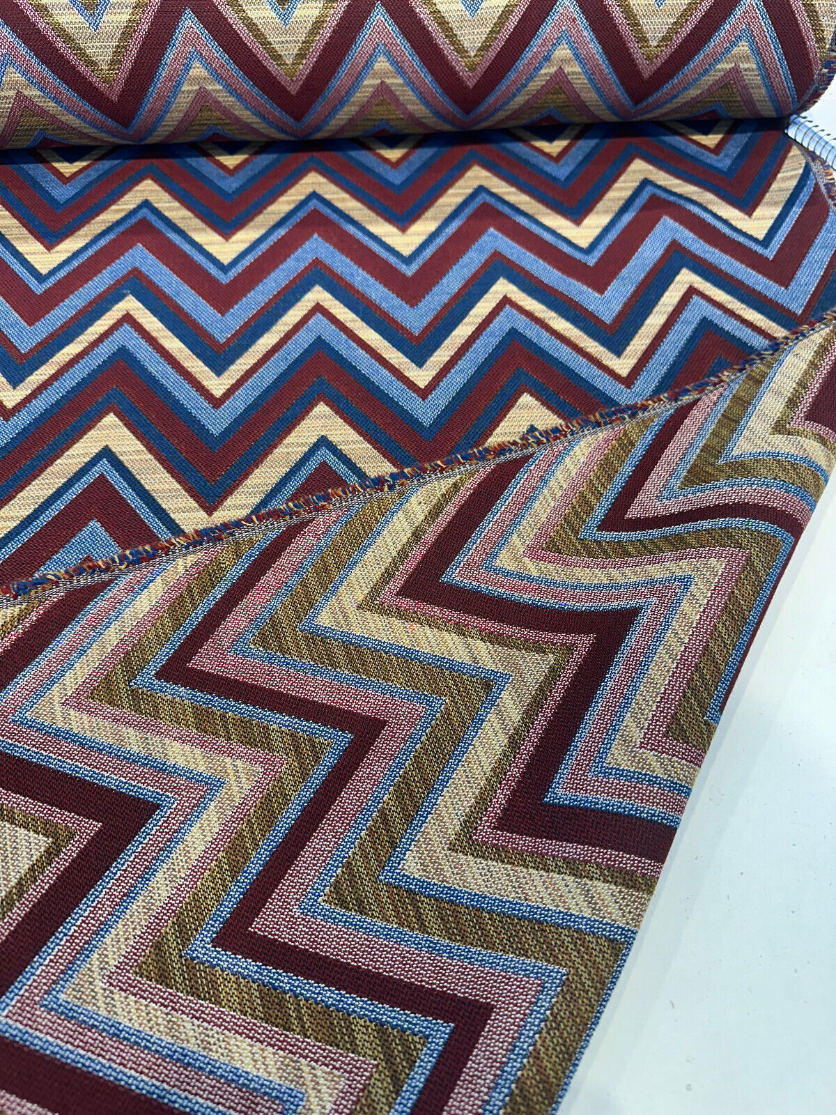 Fischer Sunbrella Redwood Solution Dyed Acrylic Fabric - Chevron, Burgundy/Deep Red, Gold/Tan, Navy Blue, Light Blue, 54" Width (1 Yard)