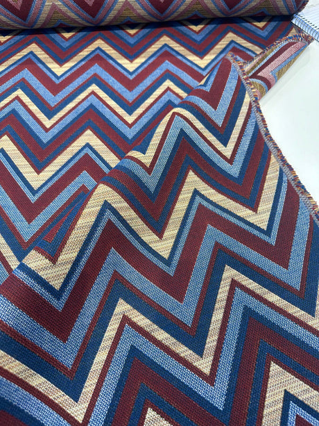 Fischer Sunbrella Redwood Solution Dyed Acrylic Fabric - Chevron, Burgundy/Deep Red, Gold/Tan, Navy Blue, Light Blue, 54" Width (1 Yard)